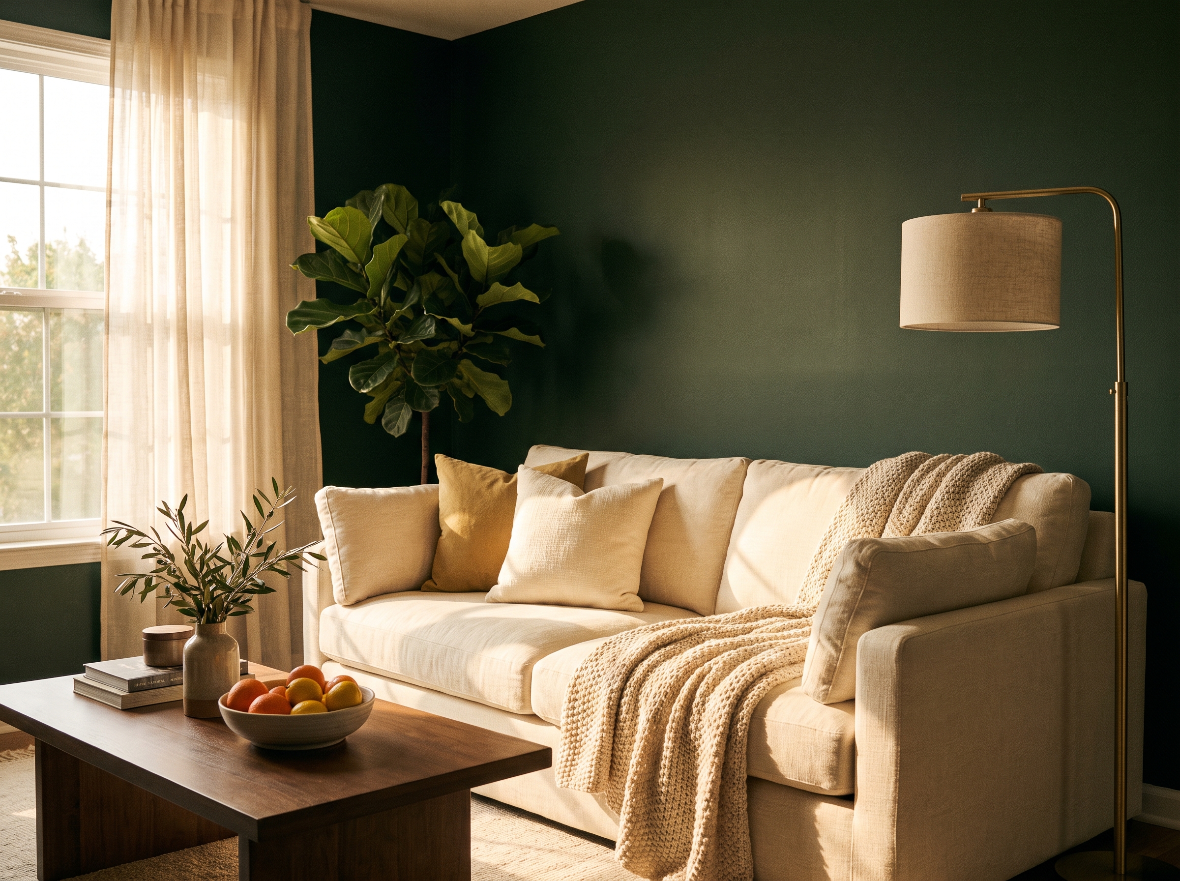 A warm family living-room corner in golden light